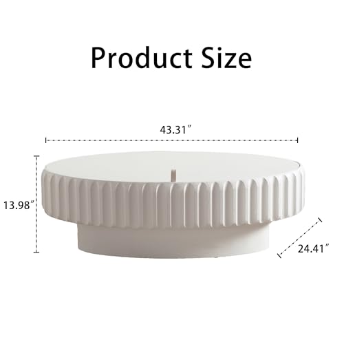 KEIKI Fluted Storage Coffee Table with Lift-Off Lid, Round Modern Accent Table with Hidden Storage, Minimalist Wood Center Table Tea Tables for Living Room Bedroom Home Office, White by KEIKI - Used condition - Image 2