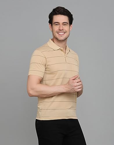 Image of INKKR Men's Striped Polo Neck Cotton Blend Multicolor T-Shirt