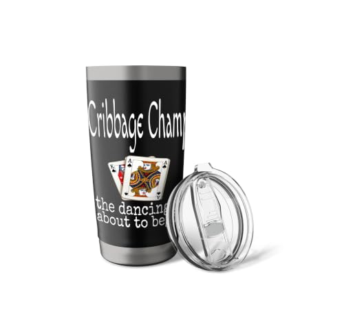 Funny Cribbage Champ The Dancing Is About To Begin Jeu de cartes Gobelet isotherme en acier inoxydable double paroi – vue 5
