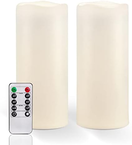 Homemory 4x10 Waterproof Flameless Candles, Remote Timer, White, Set of 2