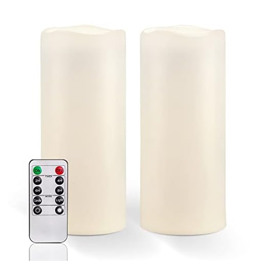 Homemory 10" x 4" Large Waterproof Outdoor Flameless Candles with Remote Control and Timer, Battery Operated Flickering LED Pillar Candles for Outdoor Larterns, Porch, Long Lasting, Set of 2