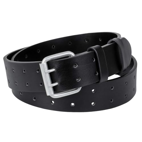 XZQTIVE Men Dual Holes Belt For Jean Pant Casual Leather Belts With Double Prong Buckle