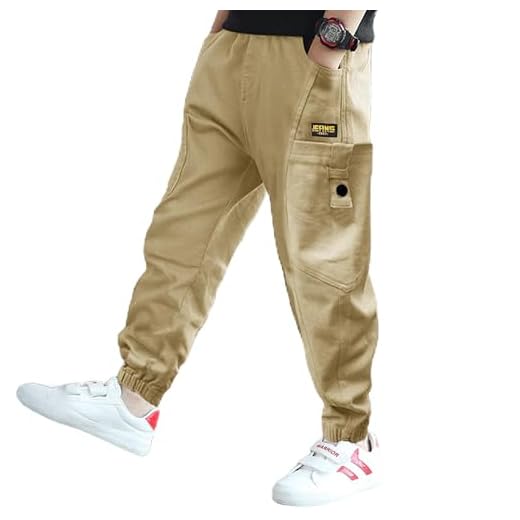 Rolanko Meninos Calça Cargo Jogger Com Bolso E Cós Elástico, Calça Cargo Infantil De 4 A 14 Anos (Cáqui, 6 A 7)
