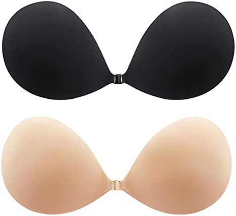 DEPOVOR Strapless Adhesive Bra Push Up Sticky Bra Invisible Backless Stick On Bras for Women Black-Nude