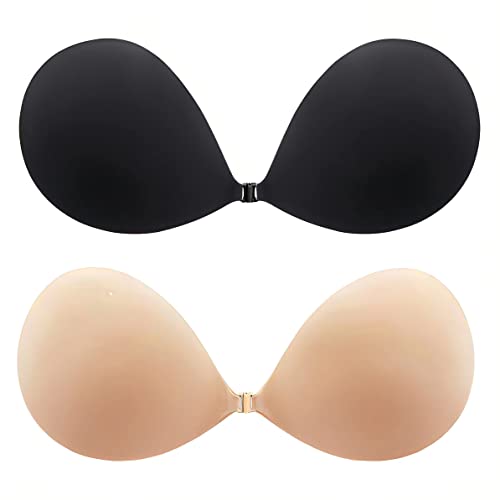 Depovor Strapless Adhesive Bra Push Up Sticky Bra Invisible Backless Stick On Bras For Women Black-Nude #TOP23