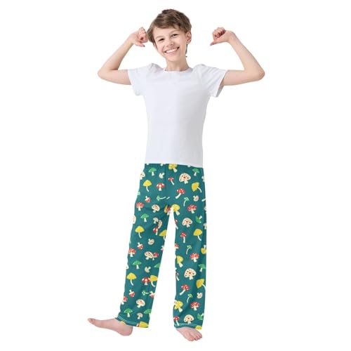 ZZXXB Colorful Mushroom Pattern Boys Long Pants Soft Trousers Elastic Waist Kids Lounge Bottoms with Pockets S-XL2