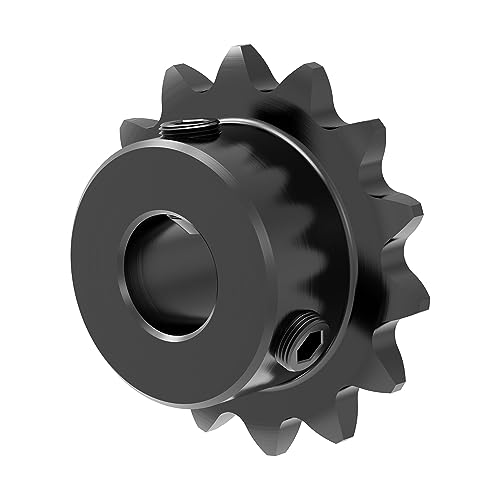 Image of 13 Tooth Roller Chain Sprocket B Type Hardened Teeth, 25 Chain Sigle Strand 1 /4-Inch Pitch, 6mm Bore Black Oxide C45 Carbon Steel with Fasten Screws for 04C Chain