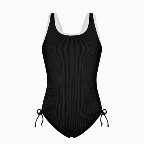 Weixinbuy Girls Swimsuit Ribbed Bathing Suit for Girls Adjustable Strap Color Block Summer Beach One Piece Swimsuit