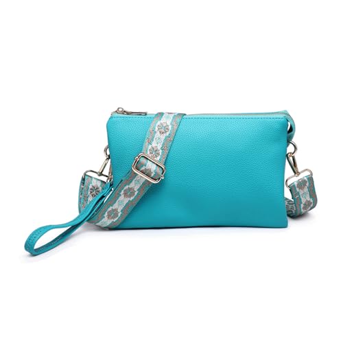 Image of JEN & CO. Izzy Vegan Leather Crossbody Bags Clutch Purses Wristlet Wallet Shoulder Handbag with Guitar Strap for Women