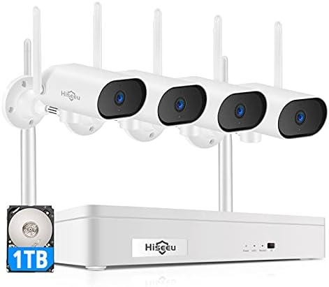 【Expandable 8CH,2K】 Hiseeu 3MP WiFi Security Camera System Outdoor/Indoor,4pcs Pan 180°View Cameras,2-Way Audio,WiFi 8 CH NVR System ,Night Vision,Home WiFi Surveillance Cameras ,1TB Hard Drive…