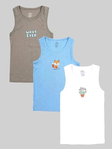 Image of KiddoPanti Boys 100% Cotton Vest Pack of 3 | Cotton 1x1 Rib Knit Sleeveless Innerwear | Soft & Breathable Kids Vest