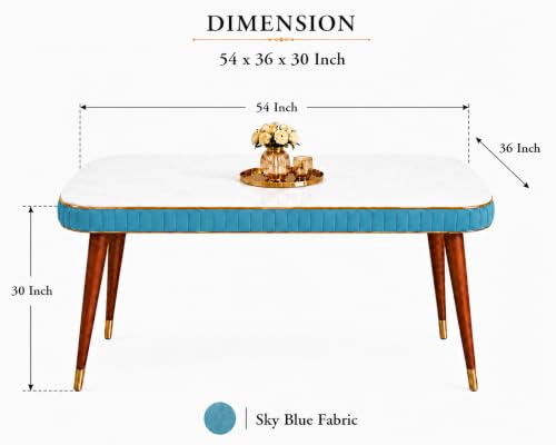 Image of WOODEN SPACE Majestic 4 Seater Wooden Dining Table Set | Urban Marble Top Dining Table with Chairs for Dining Room & Kitchen (Sky Blue Modern Grand Aura) (54 x 36 x 30 inch)