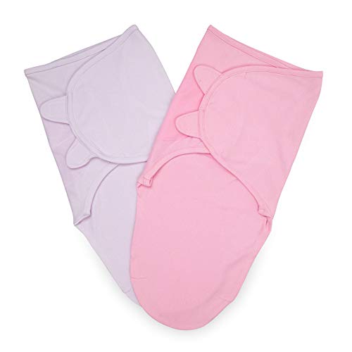 Image of Baby Swaddle Blanket Adjustable Wrap 2 Pack, Ultra Soft Newborn Cotton Swaddles, 0-3 Months Boy and Girl (Pink/Purple)