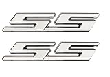2X SS Emblems Metal 3D Side Fender Trunk Badge Decal Sticker Logo Replacement for SS Series Truck Car (White)