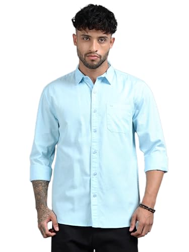 Image of Men Slim Fit Solid Spread Collar Casual Shirt
