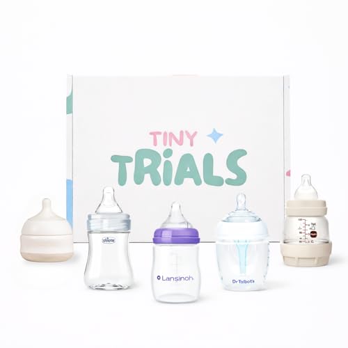 Image of Baby Bottle Trial Pack Variety Box for Newborns & Infants – 5 Bottles Featuring Chicco, Dr. Talbot’s, MAM, Lansinoh & Babaloo – Anti-Colic, Breastfeeding-Friendly Baby Registry Gift, Tiny Trials