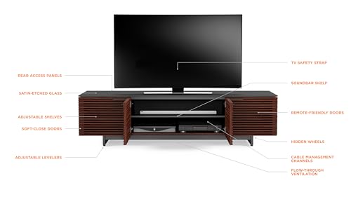BDI Furniture Corridor 8173-79.25'' TV Stand for TVs up to 85" with Soundbar Shelf, Adjustable Shelves, Cable Management, Ventilation, Tempered Glass Top, Chocolate Stained Walnut - Thumbnail 6