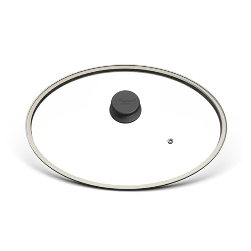 Hoffmann Sicherheitsglasdeckel aus Edelstahl, Rechteckig, 38x28 cm, Backofentauglich bis 240°C, mit Deckelknauf, für Fischpfanne, Glasdeckel