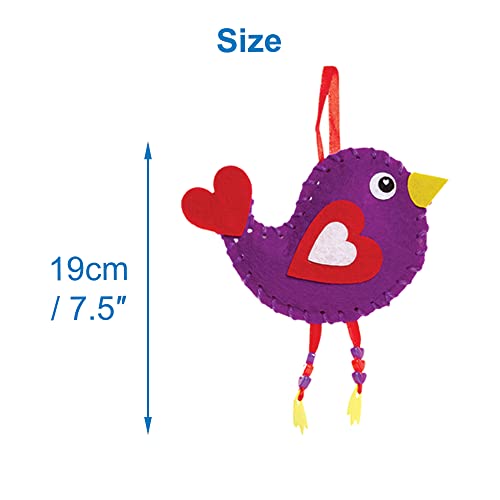 Baker Ross FX418 Bird Love Heart Sewing Kits - Pack of 3, Valentine's Sewing Craft Kits for Kids Purple, pink, red - Image 4