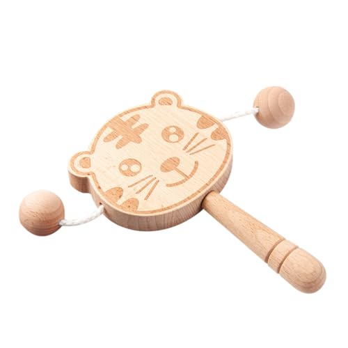 Toyvian Sonajero de Madera Forma de Tigre para Bebés Instrumento Musical para Tambor de Agitación para Educación Temprana y Desarrollo Sensorial Juguete Didáctico para Manos Pequeñas