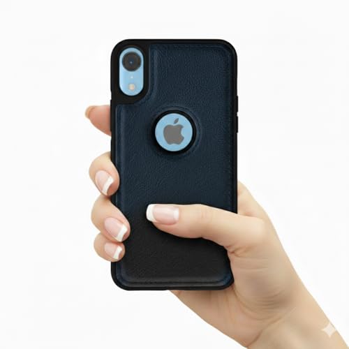 Image of Leather Case for Apple iPhone XR Premium Protective Stylish Slim Cover with Shockproof Raised Edges Blue