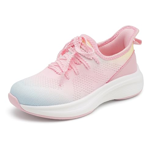 Stelle Girls Sneakers Boys Kids Tennis Running Walking Shoes Slip-On Athletic Non Slip Lightweight Breathable Sport Shoes for Little/Big Kid(Rainbow Blue,2ML)