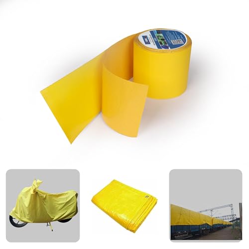 Image of Tarpaulin Repair Tape 10m 100% Waterproof, UV-Resistant & Heavy Duty Duct Tape for Truck Covers Tarpaulins, Tents, HDPE and others application 9.5cm x 10m Roll per Pack (Yellow)