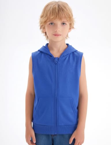 Image of Spring&Gege Boys' Full Zip Sleeveless Hooded Vest Basic Zipper Tank Tops Sweatshirt with Pockets