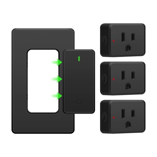 Greencycle Remote Control Outlet 3 Plugs,Black Detachable Wireless Switch