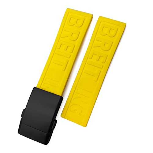 Bracelet de montre en caoutchouc tressé 24mm noir et jaune pour Breitling