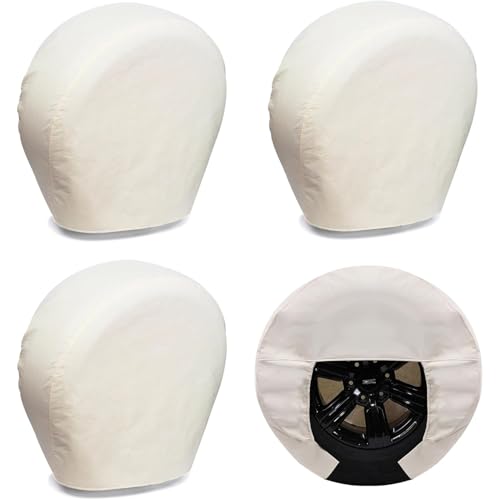 Premium Tough Tire Covers for RV Wheel Heavy Duty Thicken Sun Protectors for Truck Motorhome Boat Trailer Camper Van SUV,M for Tire Diameter 27"-29",Off-White 4Pack