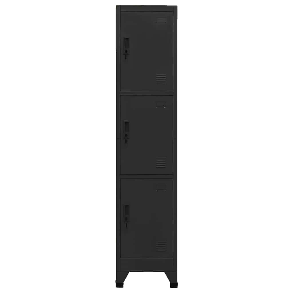 Armadietto portaoggetti in Acciaio Nero per impieghi gravosi 38x45x180 cm, Contenitore in Metallo con Serratura, 3 Ante, Prese d'Aria e Porta targhette per Ufficio, Scuola, Garage - Soluzion