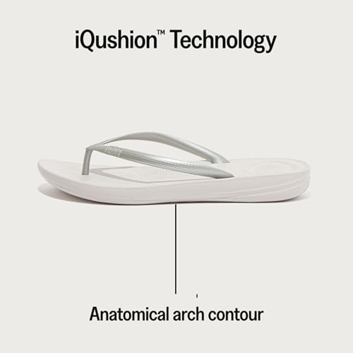 Image of FitFlop Womens iQushion Rubber Flip-Flops with Contoured Footbed for Walking, Lightweight Ergonomic Flip Flop Sandals with Arch Support and Foot Impact Pillows