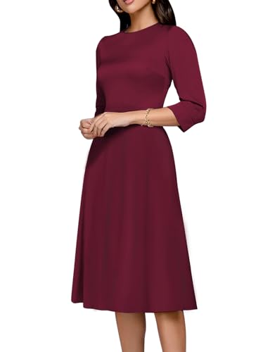 Image of Simple Flavor Women's Floral Vintage Dress Elegant Midi Evening Dress 3 /4 Sleeves