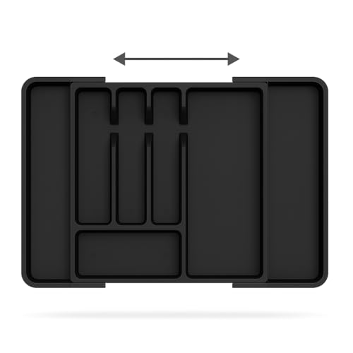 Organizador de Cubiertos, Bandeja para Cubiertos Extensible, Cubertero para Cajón para Menaje, Organizador de Cubertería Ajustable y Compacto para Cucharas Tenedores Cuchillos. 27,5 hasta 44,2