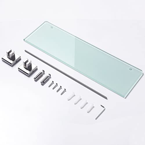 Homeideas Bathroom Glass Shelf - 16.5 Inch Tempered Glass, Wall Mounted Brushed Nickel Shelf - Rustproof Sus 304 Stainless Steel Frosted Glass Shelf #TOP2