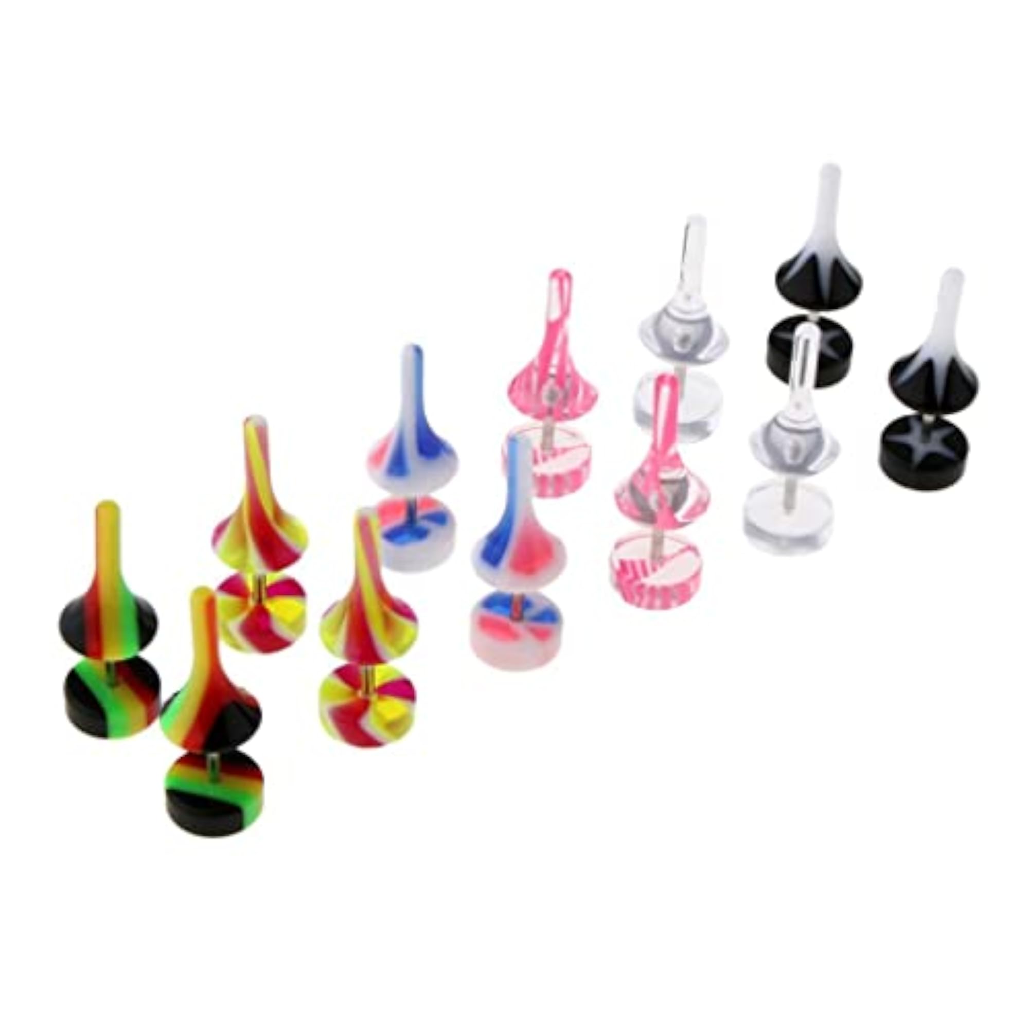 6 Pairs Acrylic Stainless Steel Fake Plugs Ear Earrings