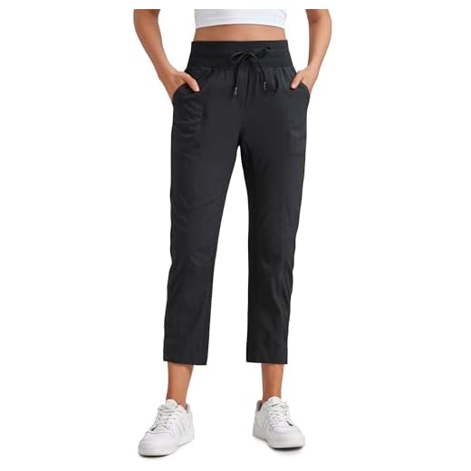 CRZ YOGA Womens Casual 7/8 Pants 25" - Lightweight Workout Outdoor Athletic Track Travel Lounge Joggers Pockets Black Large
