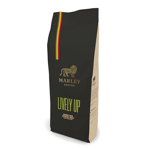 Marley Coffee Organic Strong Dark Roast Espresso Coffee Beans 1kg - Lively Up Blend - Marley Coffee - From The Marley Family - Strength 5 - For All Coffee Machines