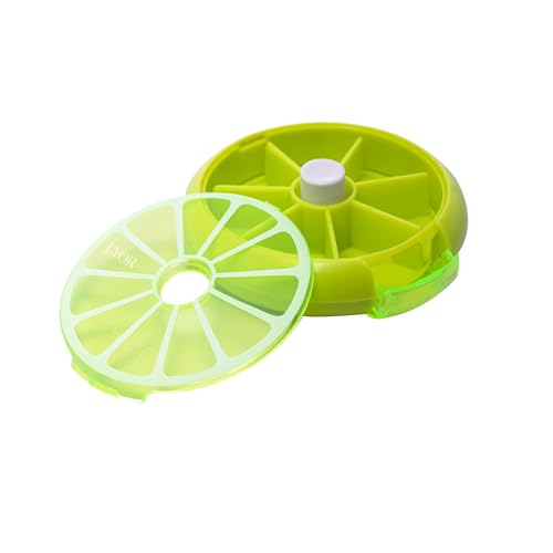 LYOR Porta Comprimidos Giratório de Plástico Verde 9cm x 9cm x 2,5cm