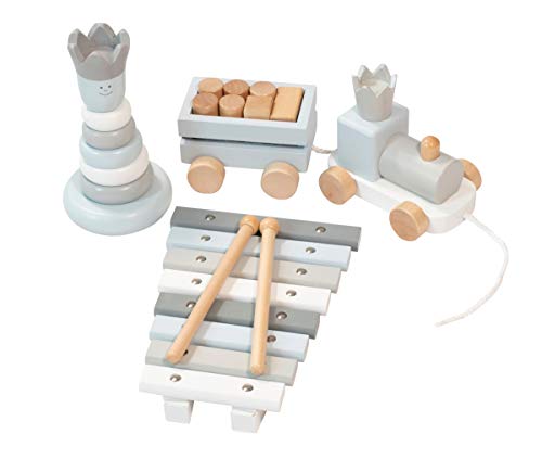 Coemo 3er Set Motorik Spielzeug Trio Holzeisenbahn Stecker Turm Xylophon Grundausstattung