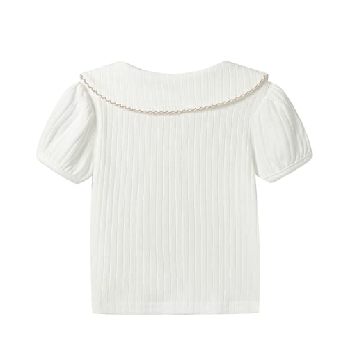 Image of Mud Kingdom Girls Peter Pan Collar T-Shirts Flower Top Short Sleeve Summer
