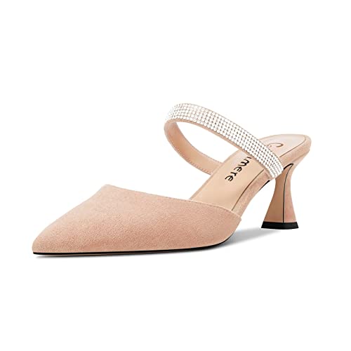 Castamere Women Mid Heel Pointed Toe Slip-on Pumps Rhinestone Crystal Mules Shoes Wedding Prom 2.6 Inches Heels