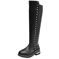 WUIWUIYU Girls Cute Leather Zip-Up Knee High Boots Warm Fur-Lined Snow Boots Costume Ridding Boot Black Size 12