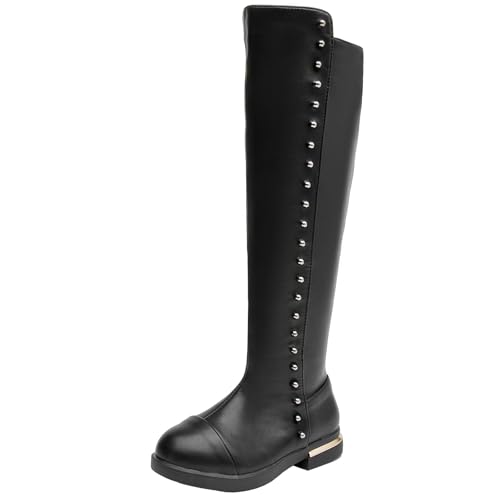 WUIWUIYU Girls Cute Leather Zip-Up Knee High Boots Warm Fur-Lined Snow Boots Costume Ridding Boot