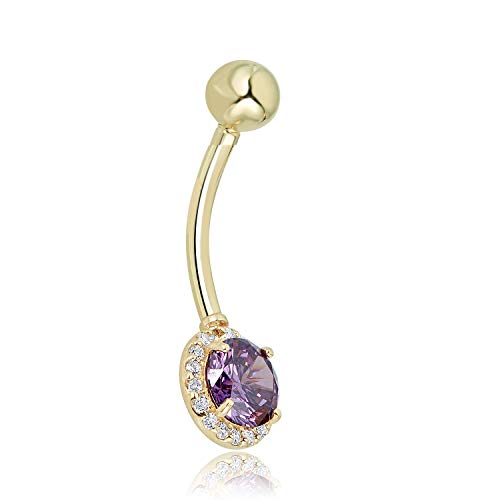 Image of AVORA 10K Gold Simulated Diamond CZ Frame Belly Button Ring Body Jewelry (14 Gauge)