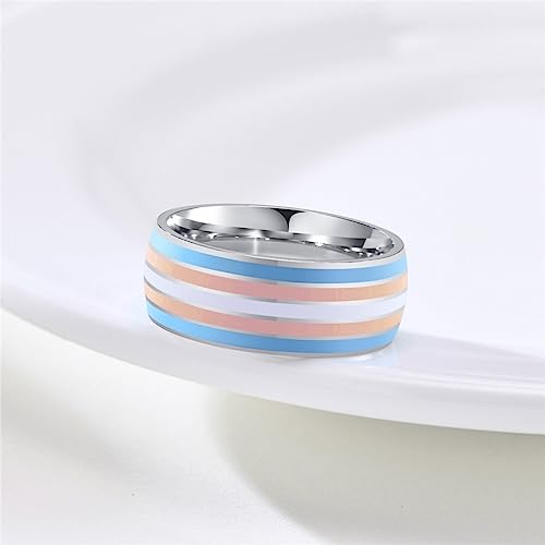 Image of Unisex 8mm Colorful Stripes Pride Ring | Stainless Steel, Unique Cool Enamel, Homosexuals LGBT Gay, Eternity Couple Wedding Band