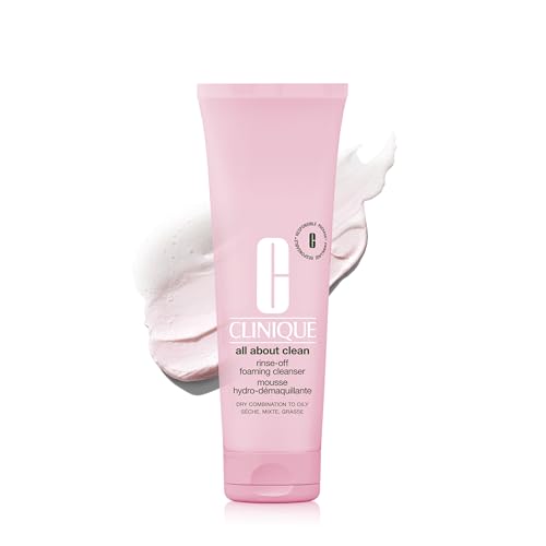 Clinique All About Clean Rinse-Off Foaming Face Wash | Face Cleanser With Hyaluronic Acid + Glycerin For Oily Skin Types | Dissolves Makeup + Sunscreen 8.5 Fl Oz