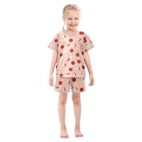 Apples Red Pattern Summer Cute Pajama Sets, Short Sets for Daily Wears and Sleep Wears3