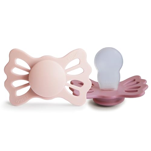 Image of FRIGG Lucky Symmetrical SilkySoft Silicone Baby Pacifier | Made in Denmark | BPA-Free (Blush /Cedar, 6-18 Months)